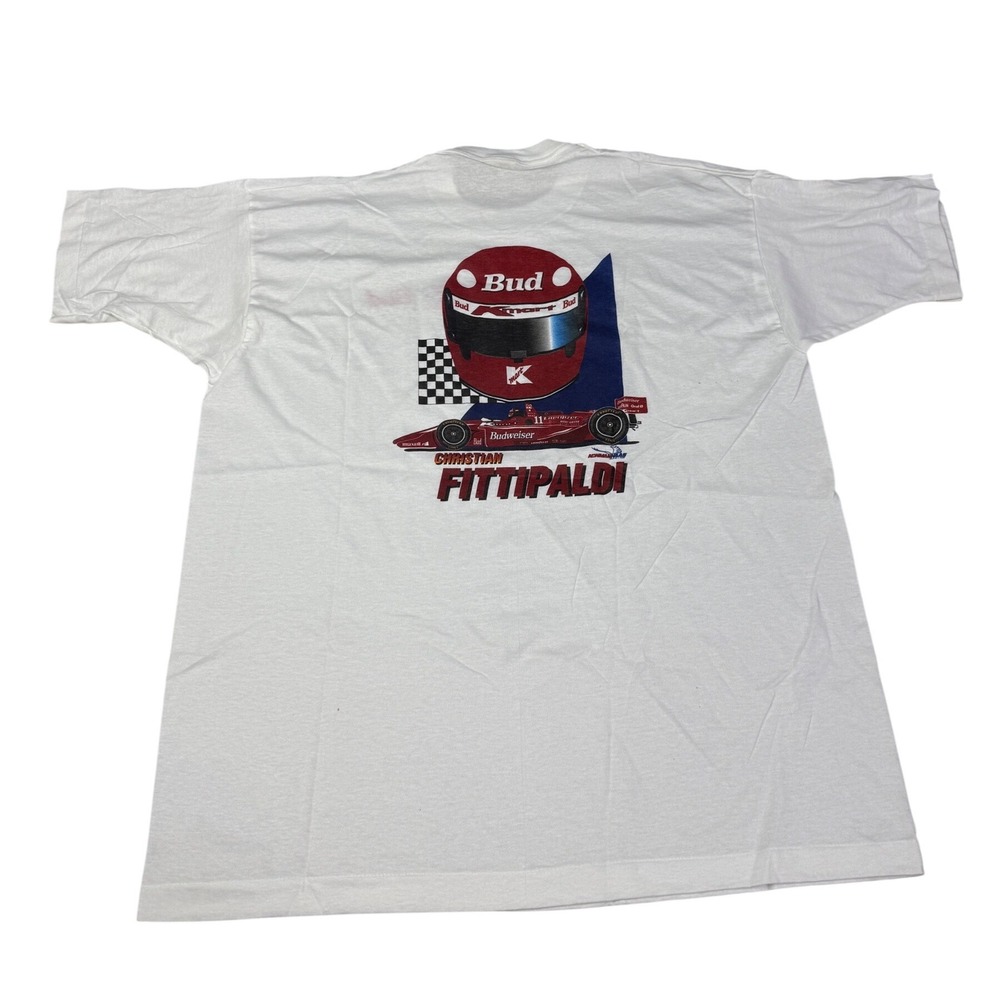 Vintage Christian Fittipaldi Kmart Budweiser Racing T-Shirt XL White Made in USA
